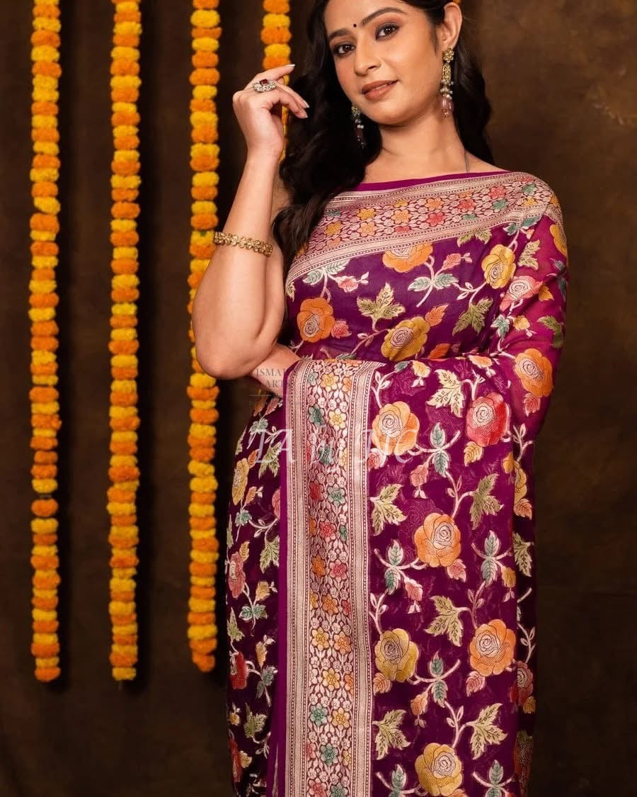 Byzantine Banarasi Pure Khaddi Georgette Saree