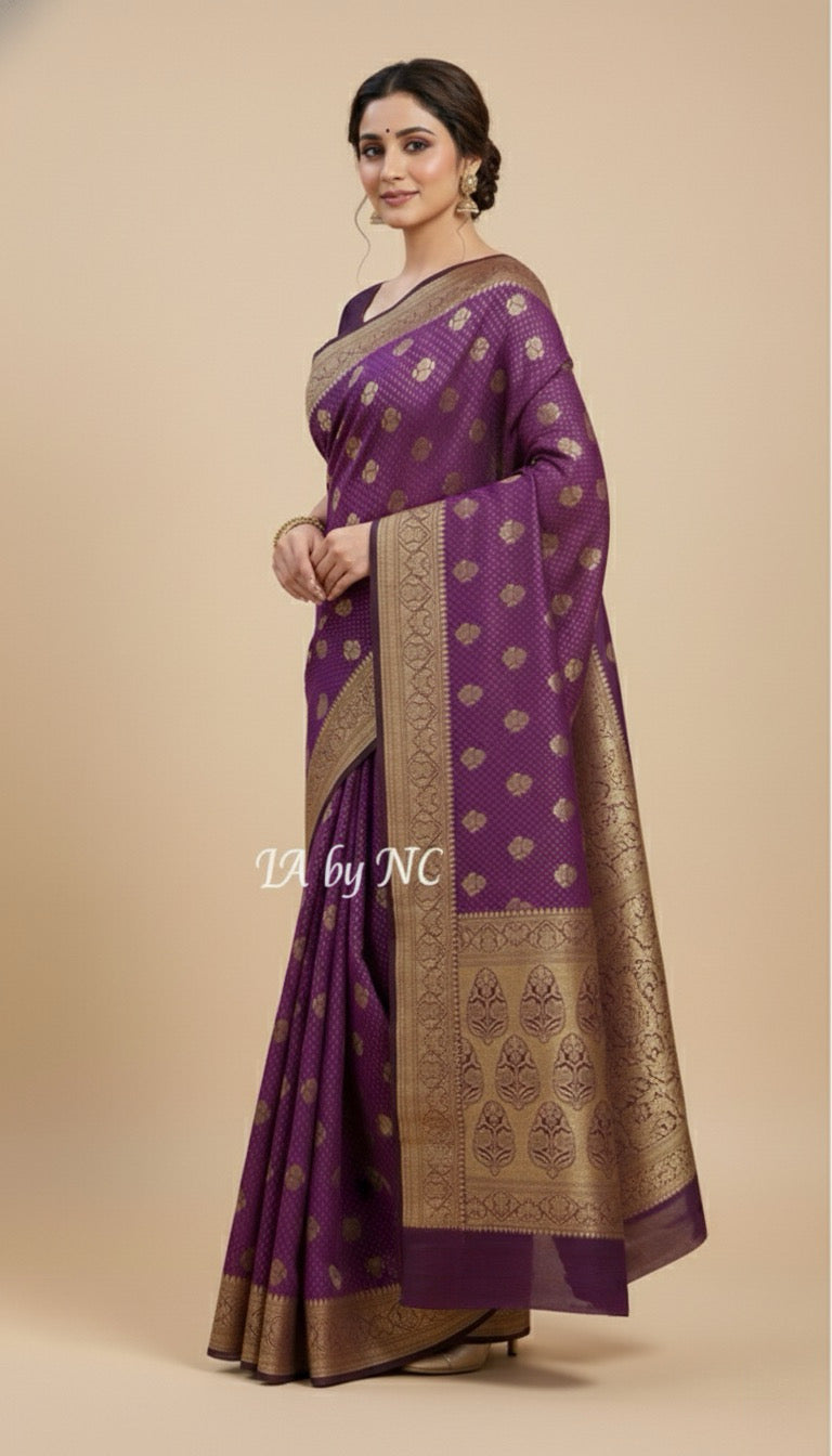 Plum Banarasi Pure Khaddi Georgette Saree