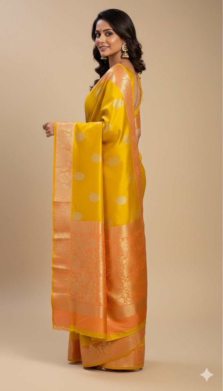 Tuscany Banarasi Pure Katan Silk Raw Mango Saree