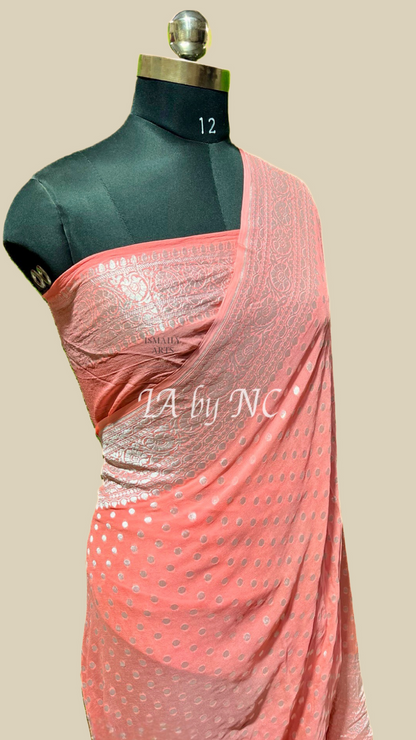 Peach Banarasi Pure Khaddi Georgette Saree