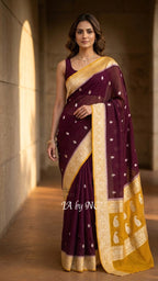 Mahogany Banarasi Pure Khaddi Georgette Kadwa Saree