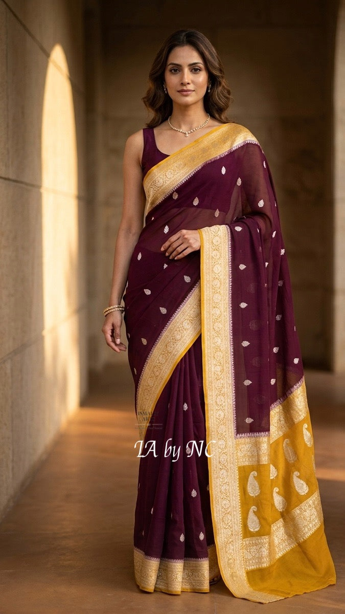 Mahogany Banarasi Pure Khaddi Georgette Kadwa Saree