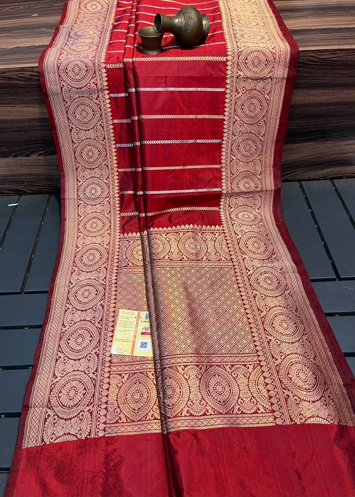 Carmine Banarasi Pure Katan Silk Kadwa Saree