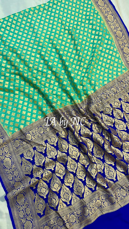 Turquoise Banarasi Pure Khaddi Georgette Saree