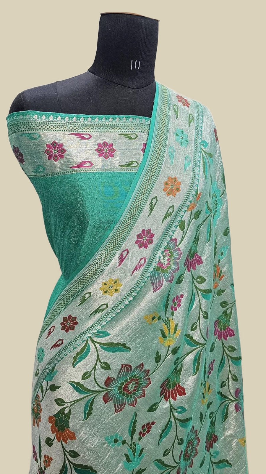 Turquoise Banarasi Pure Khaddi Tussar  Georgette Brocade Saree