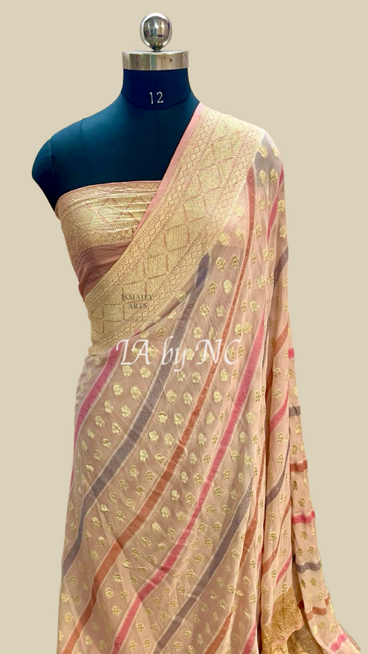 Smoky Salmon Banarasi Pure Khaddi Georgette Saree