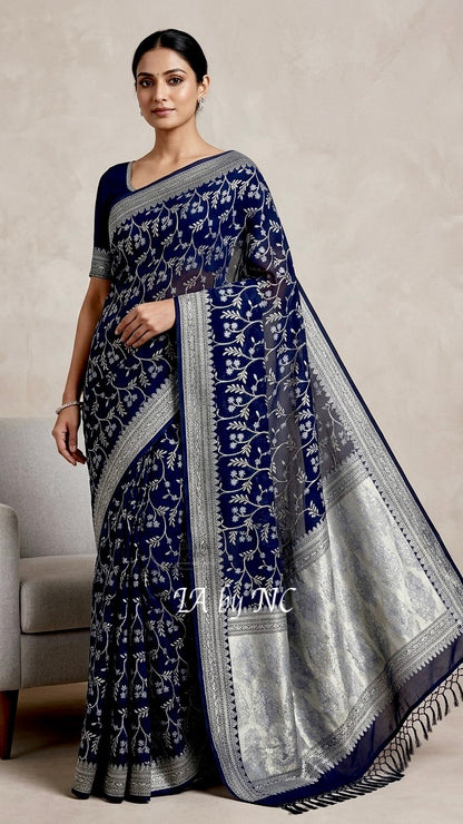Space Banarasi Pure Khaddi Georgette Saree