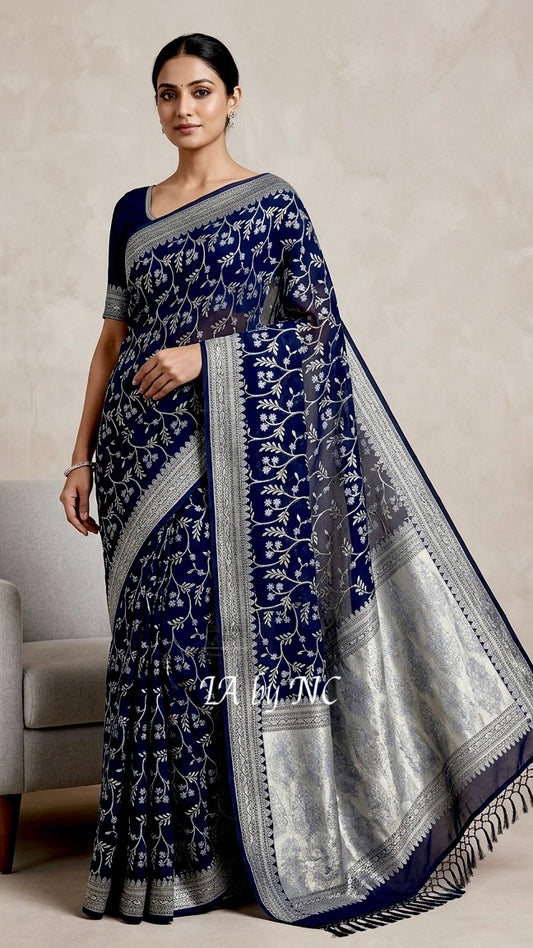 Space Banarasi Pure Khaddi Georgette Saree