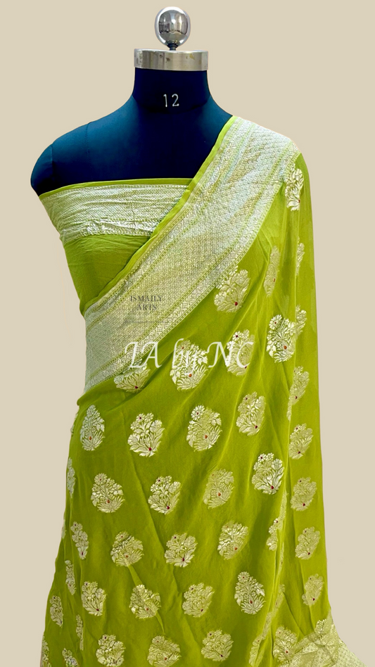 Moss Banarasi Pure Khaddi Georgette Saree