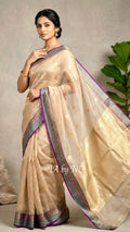 Beige Banarasi Pure Tissue Silk Kadwa Saree