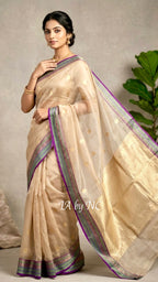Beige Banarasi Pure Tissue Silk Kadwa Saree