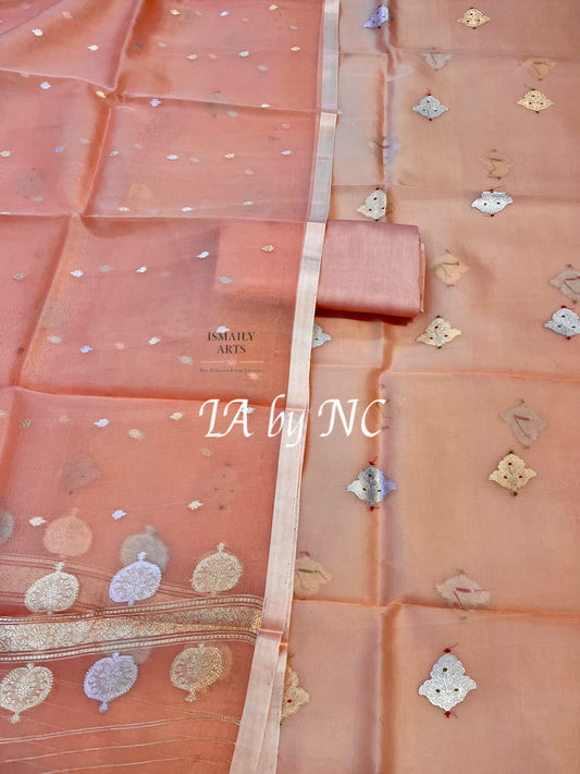 Flamingo Banarasi Pure Kora Silk Kadwa Dress Materials