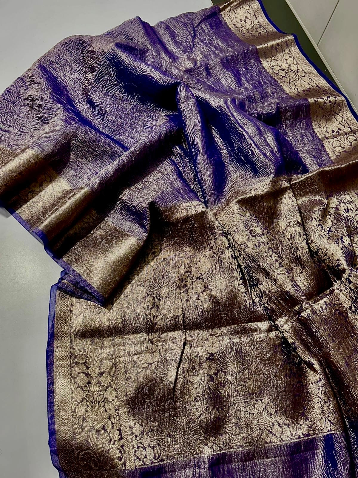 Banarasi Blend Tissue Silk Crushed Saree