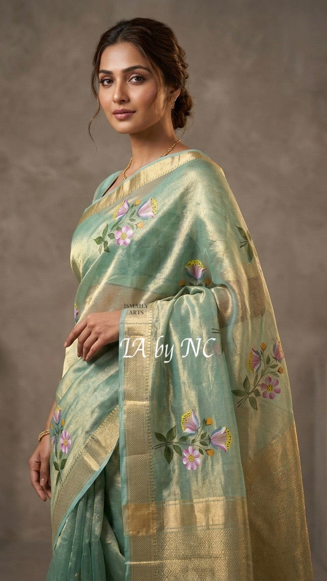 Turquoise Banarasi Pure Tissue Silk Saree