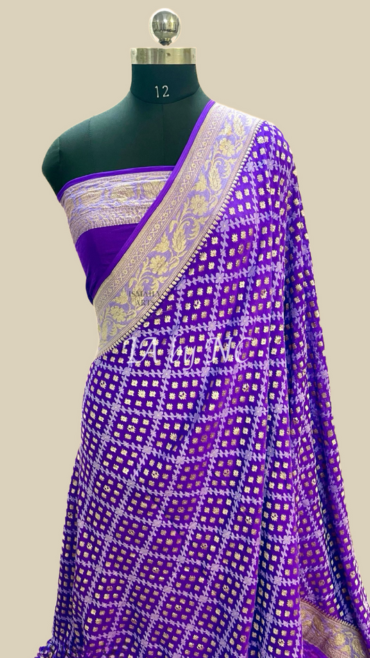 Grape Banarasi Pure Khaddi Georgette Saree