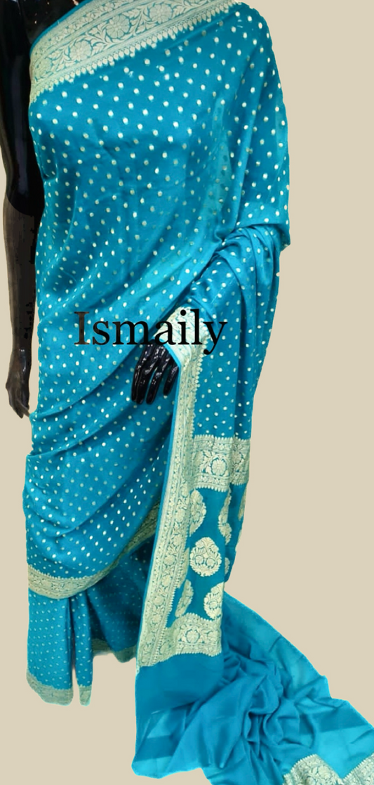 Teal Banarasi Pure Khaddi Georgette Saree