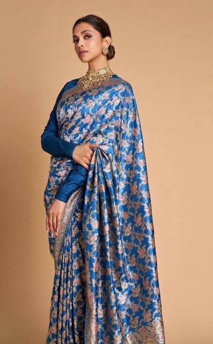 Deepika Padukone Royal Banarasi Pure Katan Silk Tilfi  Meenakari Saree