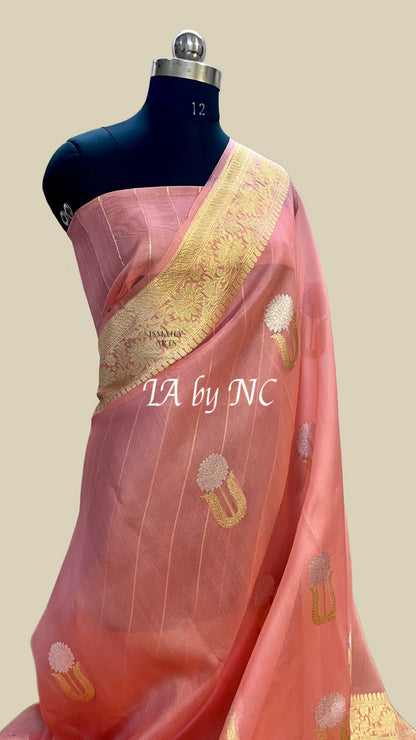 Peach Banarasi Pure Kora Silk Kadwa Saree