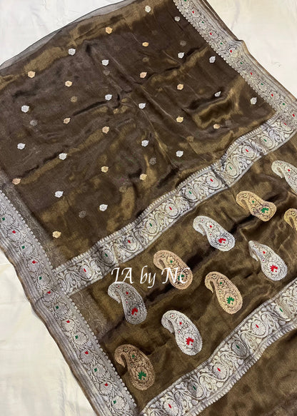 Hickory Banarasi Pure Khaddi Tissue Georgette Kadwa Saree