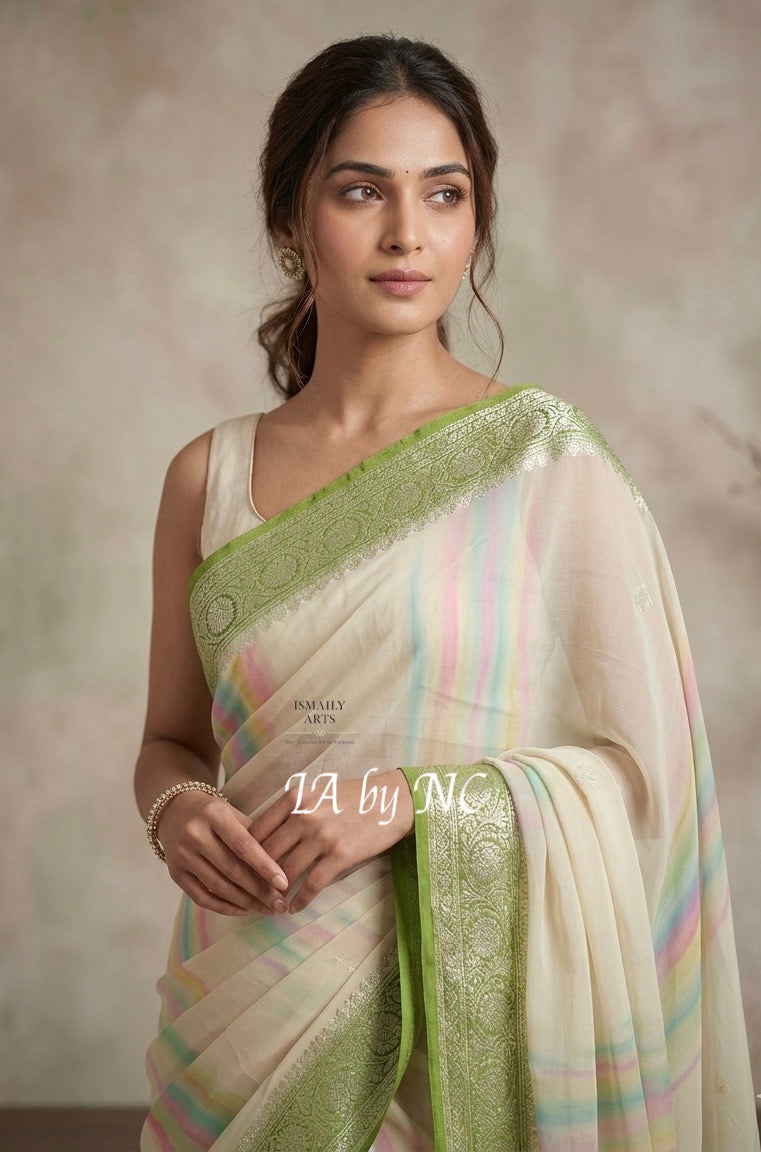 Olive Banarasi Pure Khaddi Georgette Kadwa Saree
