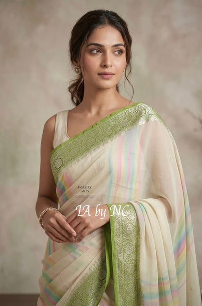 Olive Banarasi Pure Khaddi Georgette Kadwa Saree