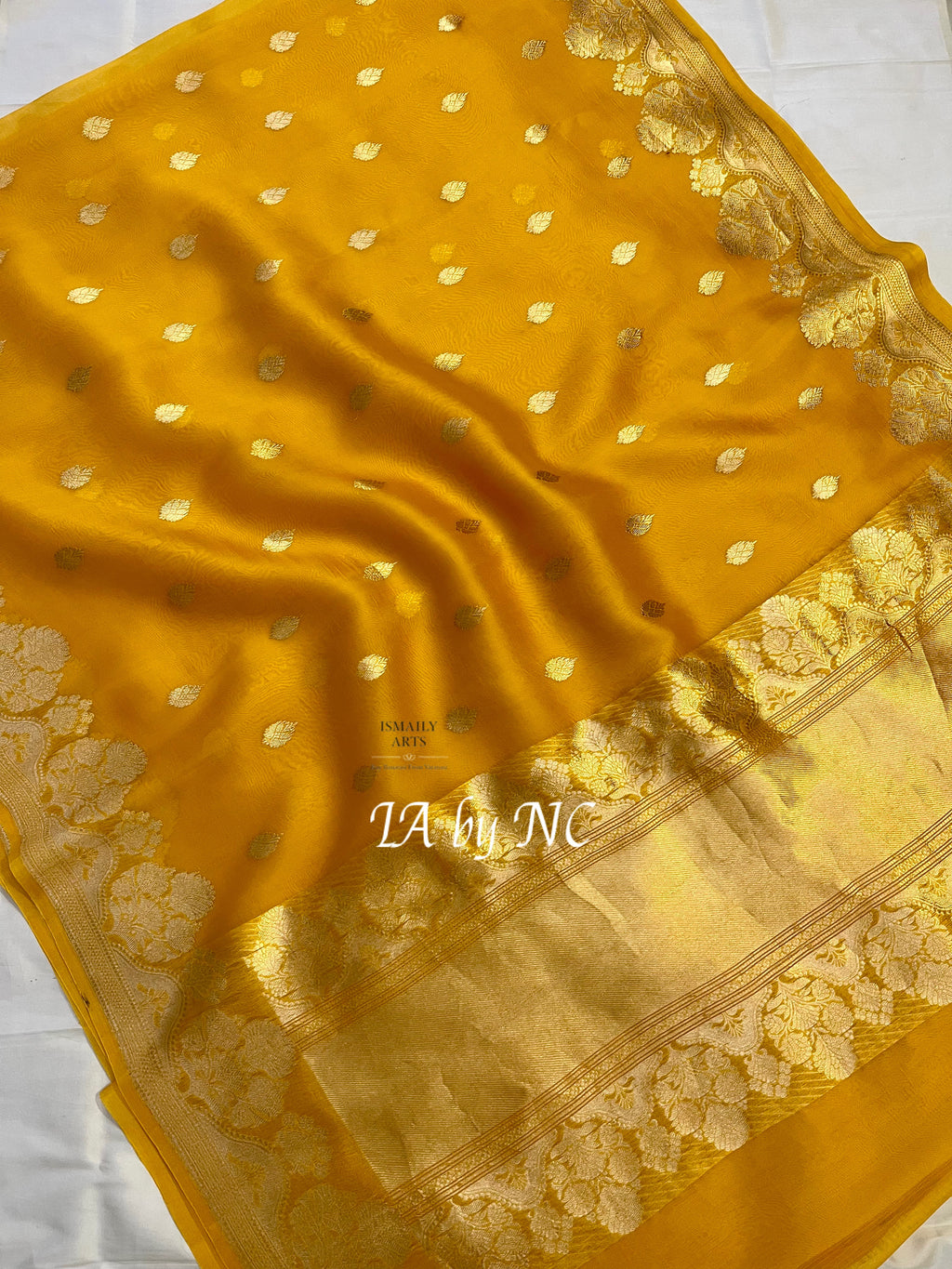 Goldenrod Banarasi Pure Kora Silk Kadwa Saree