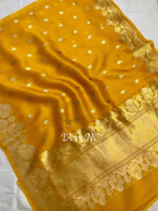 Goldenrod Banarasi Pure Kora Silk Kadwa Saree