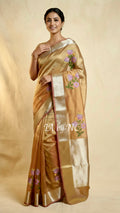 Tangerine Banarasi Pure Tissue Silk Saree