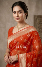 Scarlet Banarasi Pure Khaddi Georgette Saree