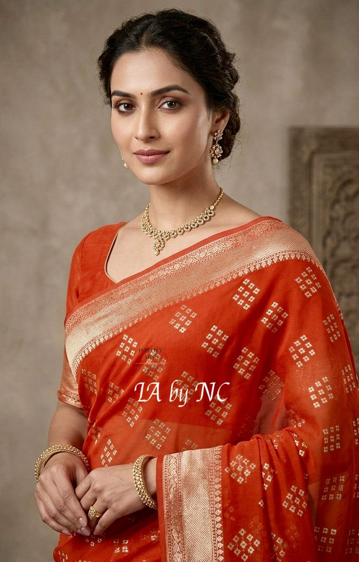 Scarlet Banarasi Pure Khaddi Georgette Saree