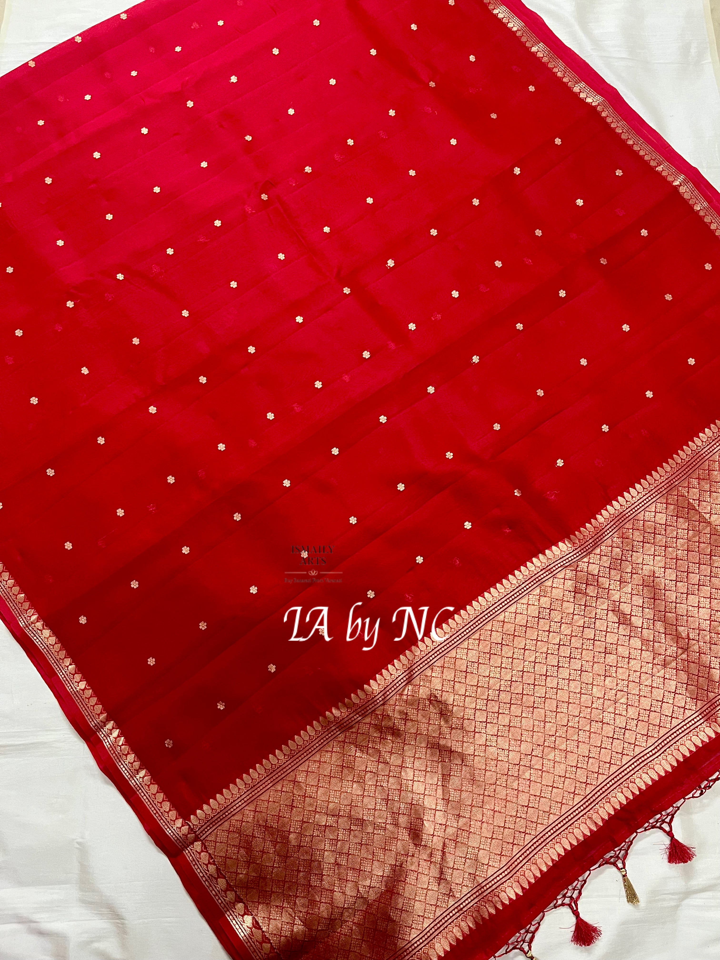 Crimson Banarasi Pure Kora Silk Kadwa Saree