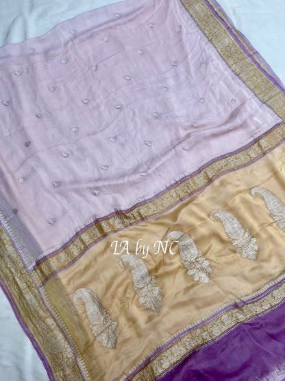 Carnation Banarasi Pure Khaddi Georgette Kadwa Saree