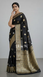 Black Banarasi Pure Kora Organza Kadwa Saree
