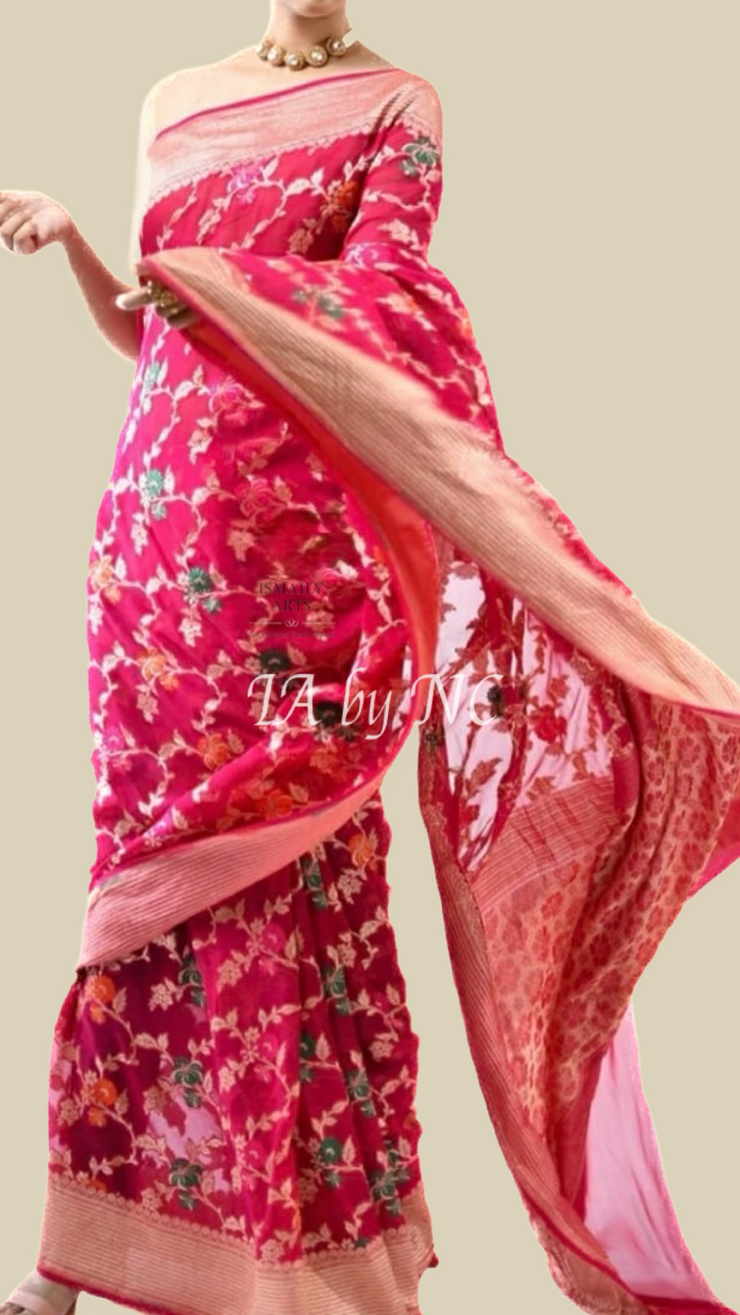 Raspberry Banarasi Pure Khaddi Georgette Saree