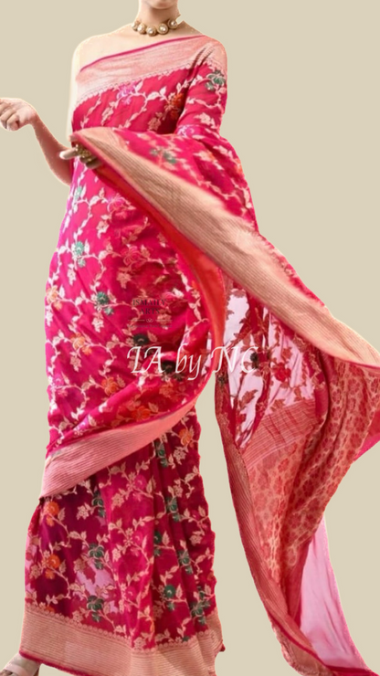 Raspberry Banarasi Pure Khaddi Georgette Saree