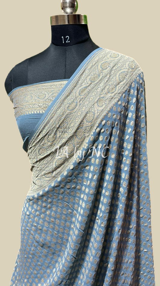 Blue Banarasi Pure Khaddi Georgette Saree