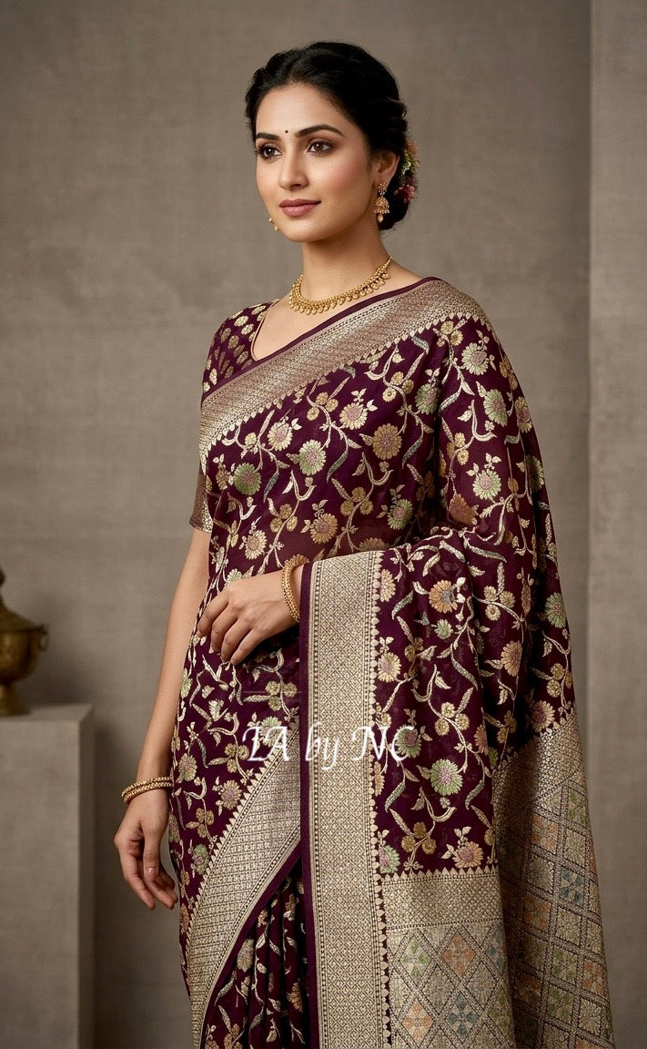 Mahogany Banarasi Pure Khaddi Georgette Saree