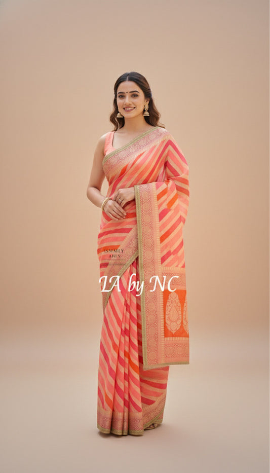 Brick Banarasi Pure Chiffon Georgette Saree