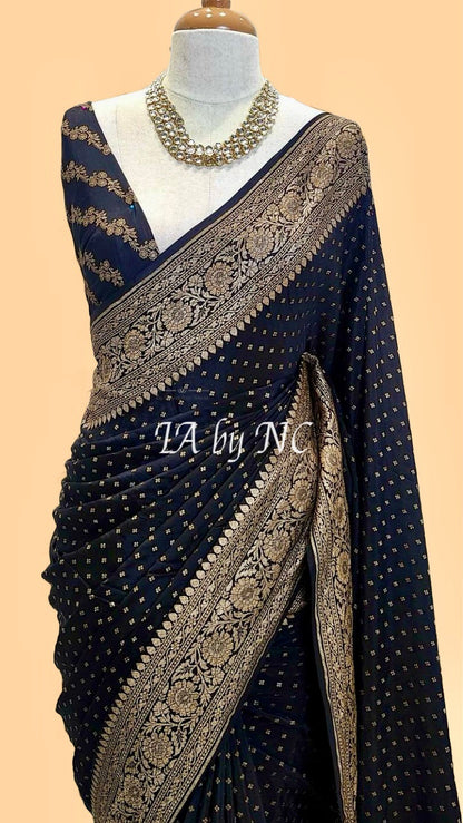 Black Banarasi Pure Khaddi Crepe Georgette Saree