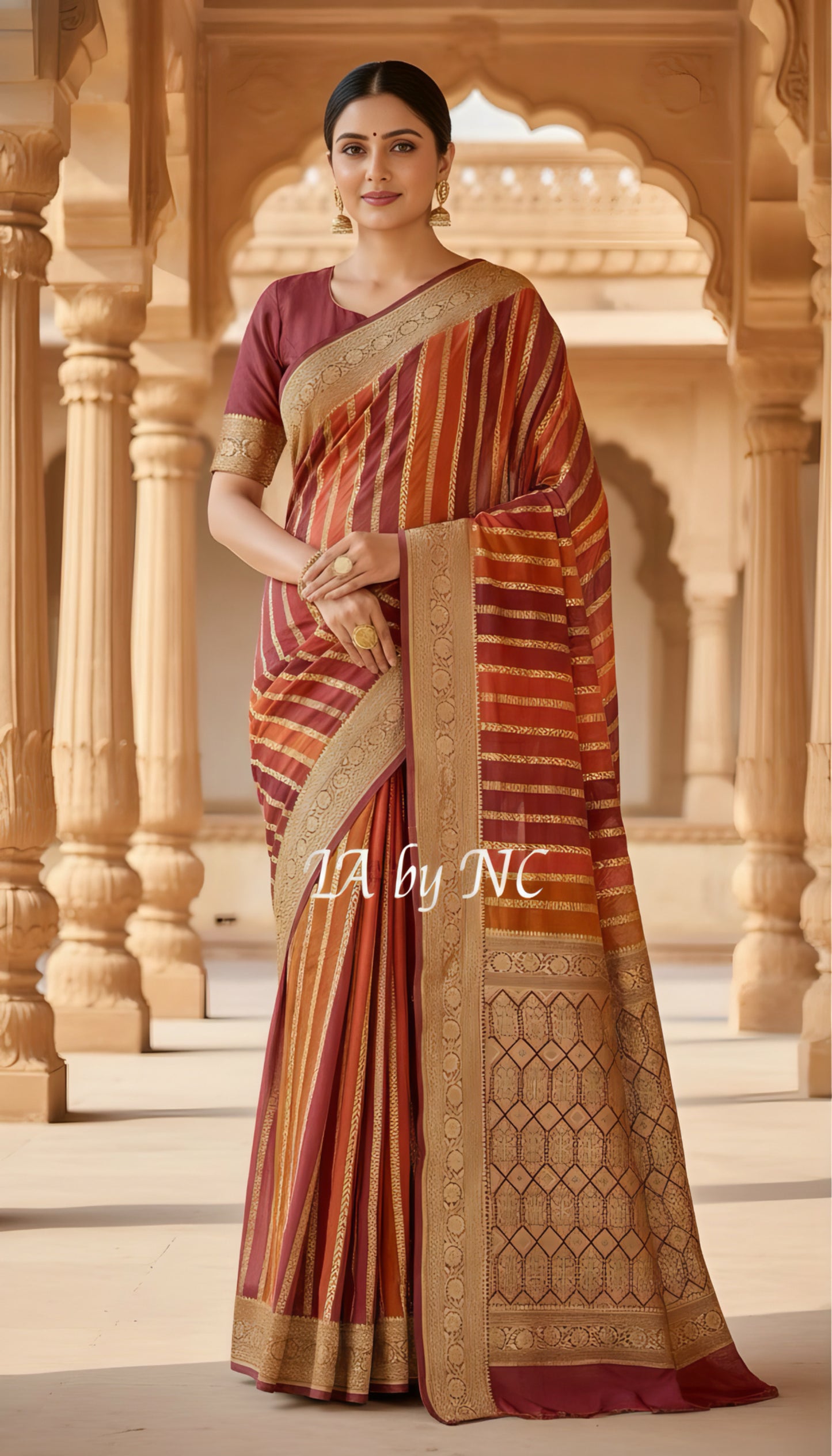 Wine Banarasi Pure Khaddi Georgette Saree