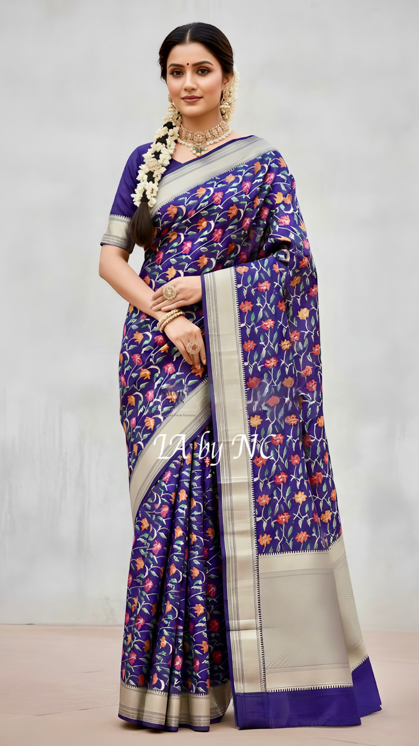 Navy Banarasi Pure Munga Silk Saree