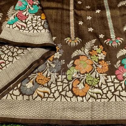 Mahogany Banarasi Pure Khaddi  Tussar Georgette Paithani Saree