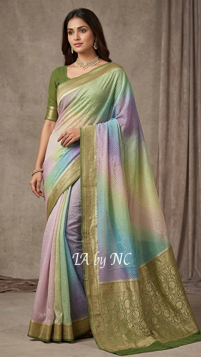 Moss Banarasi Pure Khaddi Georgette Saree