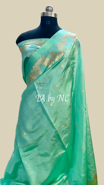 Turquoise Banarasi Pure Katan Silk Mango Kadwa Saree