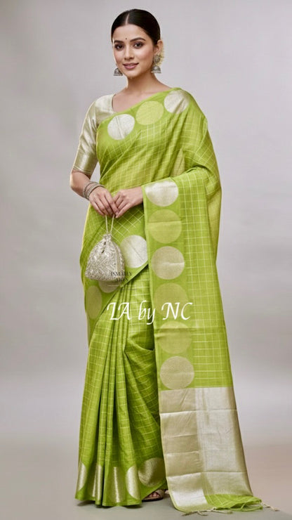 Moss Banarasi Pure Kora Organza Kadwa Saree
