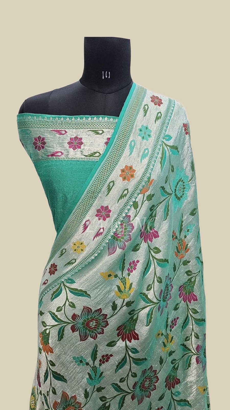 Turquoise Banarasi Pure Khaddi Tussar  Georgette Brocade Saree