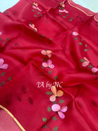 Carmine Banarasi Pure Kora Silk Dupatta