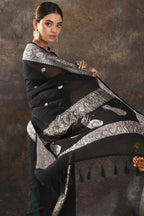 Black Banarasi Pure Khaddi Georgette Kadwa Saree