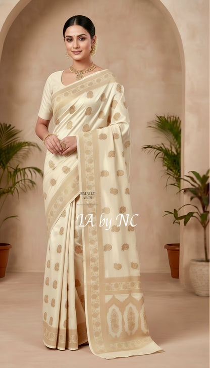 Beige Banarasi Mashru Katan Silk Saree