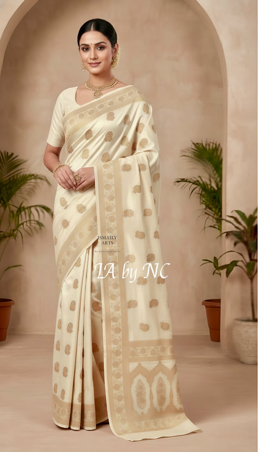 Beige Banarasi Mashru Katan Silk Saree